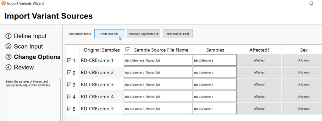 Figure 9: Adding sample fields through the text file option.