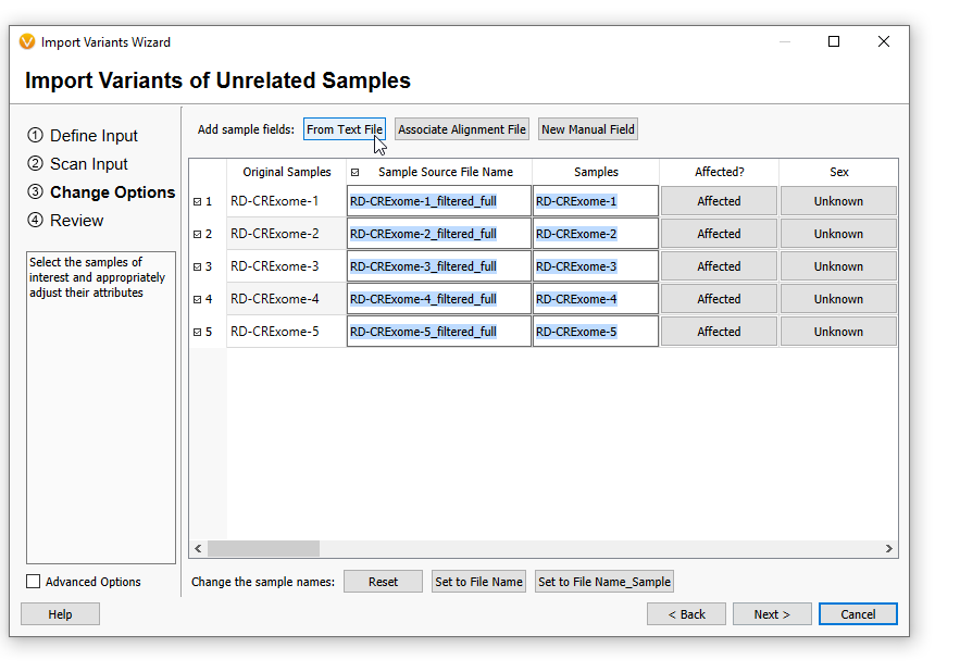 Figure 21: Adding sample-specific fields during project creation.