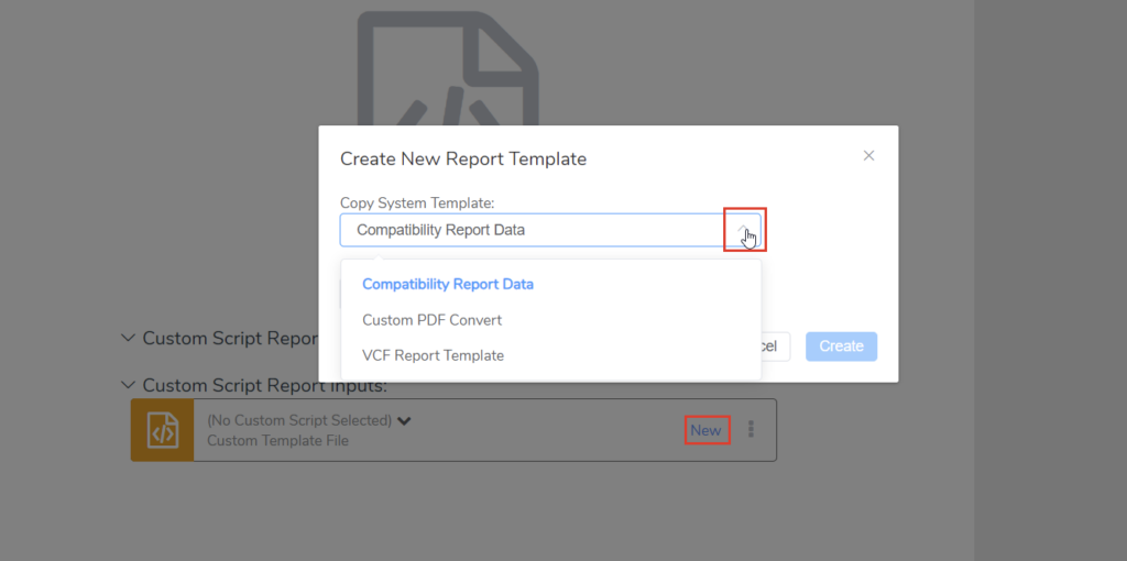 Figure 2: Copying the "VCF Report Template" system template