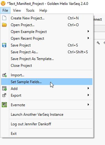 Figure 10: Accessing the additional sample fields options.