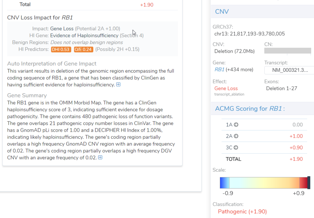 Figure 3. Evaluation of a tandem duplication as a CNV in VSClinical ACMG