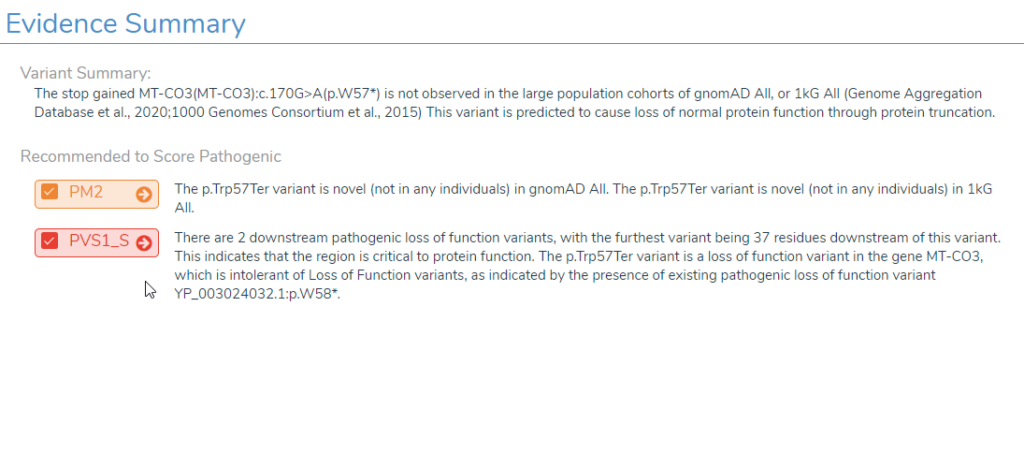 Figure 1. Rare likely pathogenic variant identified in MT-CO3