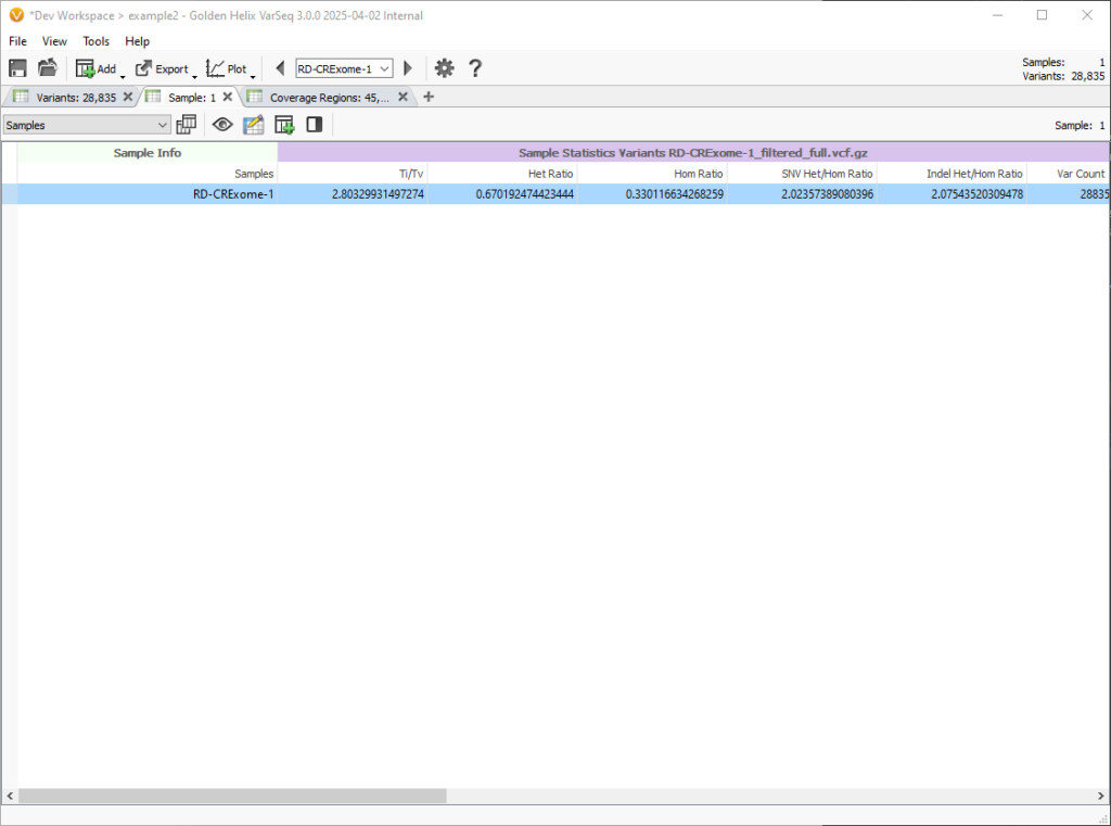 Sample QC Metrics from the Sample Statistics Algorithm