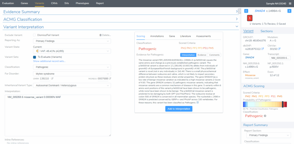 Figure 4. Variant evaluation interface with auto and custom compiled interpretations