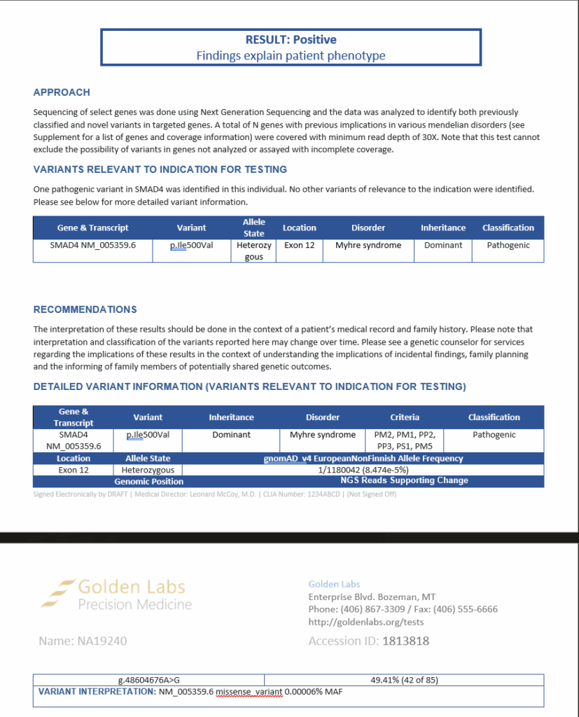 Figure 5. Example report template rendered with custom interpretation