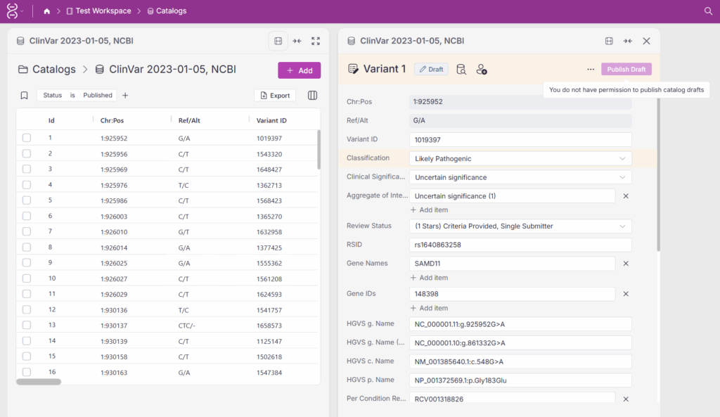 In Figure 4, the variant record is ready to be published.
