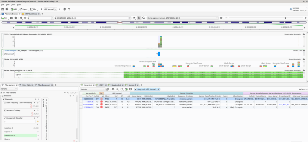 Figure 3. Example long read somatic workflow in VarSeq tertiary software.