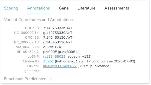 Figure 1: A link to the LitVar2 entry in a variant's summary