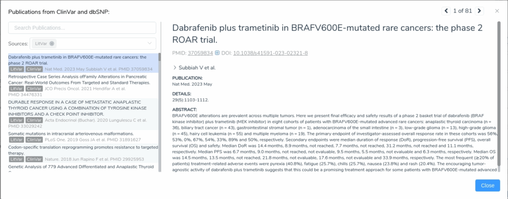 Figure 2: A list of papers referenced by LitVar2