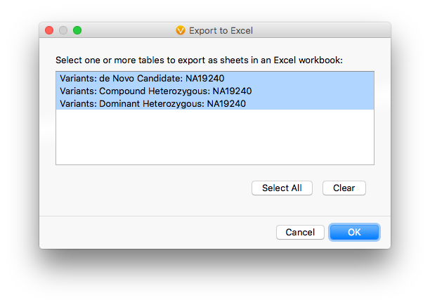 Multi-tab XLSX export dialog
