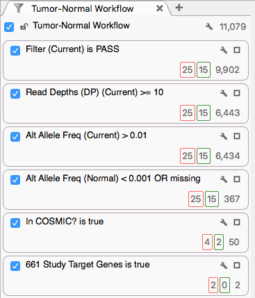 Tumor/normal filter chain with COSMIC and gene list filters